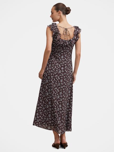 Forever New Paige Ruffle Floral Dress, Choc Ray Ditsy - view 2, Choc Ray Ditsy