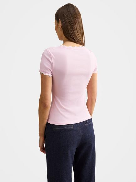 Forever New Rebecca Scallop Edge T-Shirt, Pink/Porcelain - view 2, Pink / Porcelain