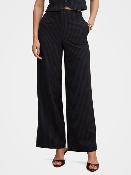 Forever New Paloma Pinstripe Wide Leg Trousers, Navy, Navy