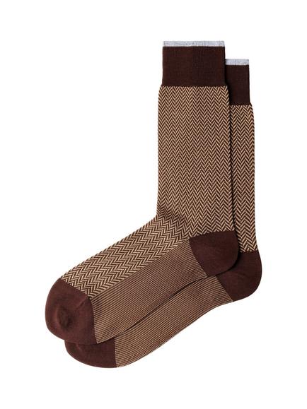 Hackett London Herringbone Cotton Blend Socks, Ebony Brown
