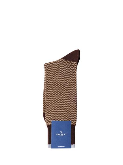Hackett London Herringbone Cotton Blend Socks - view 2, Ebony Brown
