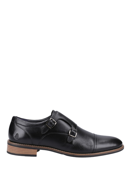 Hush Puppies David Leather Double Monk Shoes, Black, Black