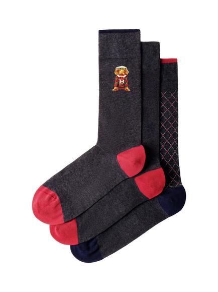 Hackett London Cotton Blend Socks, Pack of 3, Charcoal Grey
