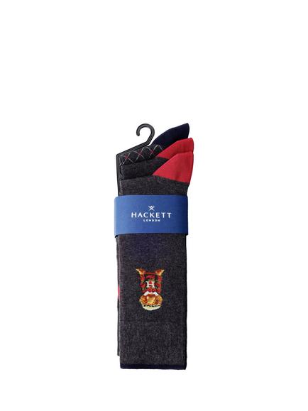 Hackett London Cotton Blend Socks, Pack of 3 - view 2, Charcoal Grey
