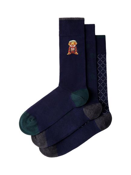 Hackett London Cotton Blend Socks, Pack of 3, Ink Blue