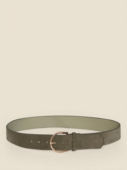 Sosandar Suede Gold Buckle Thick Belt, Khaki Green, Khaki Green