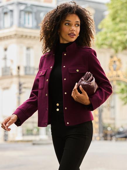 Sosandar Mandarin Collar Jacket, Burgundy, Burgundy
