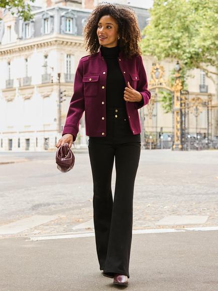 Sosandar Mandarin Collar Jacket, Burgundy - view 2, Burgundy