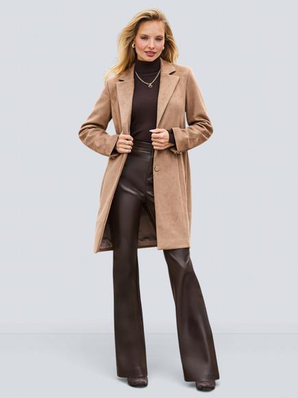 Sosandar Premium Faux Suede Tailored Coat, Taupe, Taupe