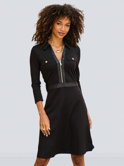 Sosandar Zip Front Ponte Dress, Black, Black