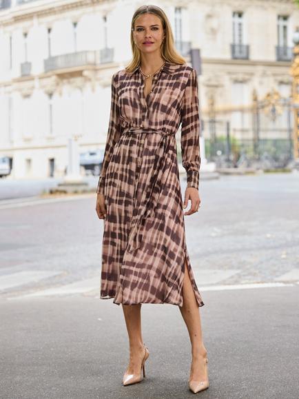 Sosandar Check Shirt Dress, Brown, Brown