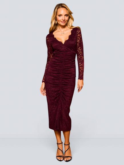Sosandar Lace Midi Dress, Burgundy, Burgundy