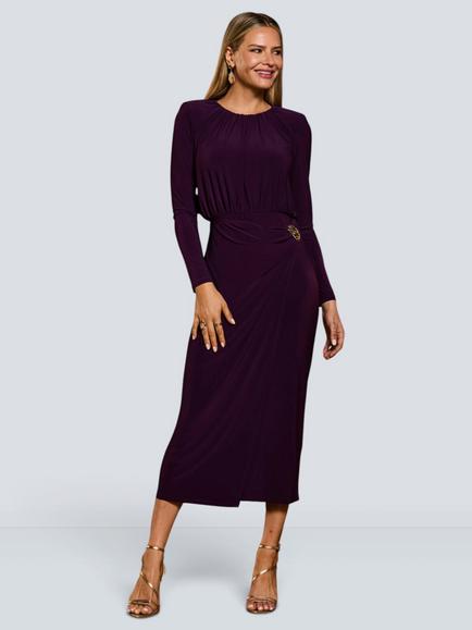 Sosandar Ruched Front Bodycon Midi Dress, Purple, Purple