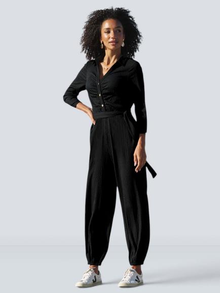 Sosandar Textured Balloon Leg Jumpsuit, Black, Black