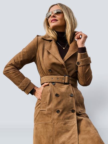 Sosandar Suede Trench Coat, Taupe, Taupe