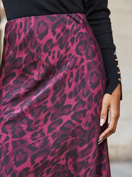 Sosandar Leopard Print Slip Skirt, Burgundy - view 2, Burgundy