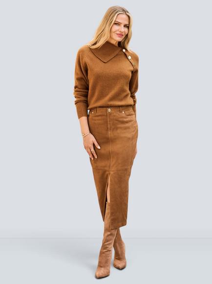 Sosandar Suede Skirt, Tan, Tan