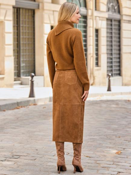 Sosandar Suede Skirt, Tan - view 2, Tan