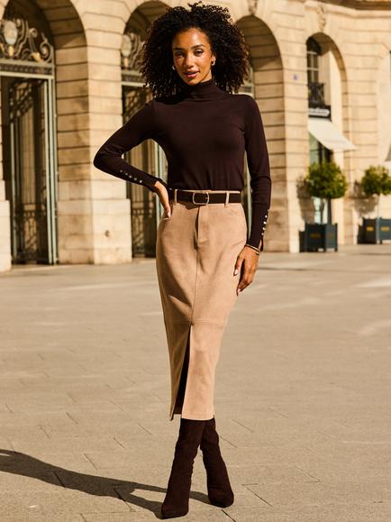 Sosandar Suede Pencil Skirt, Taupe, Taupe