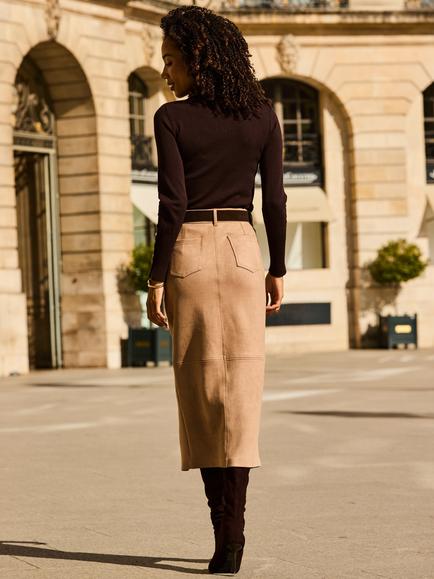 Sosandar Suede Pencil Skirt, Taupe - view 2, Taupe