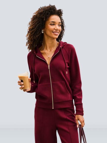 Sosandar Zip Front Hoodie, Burgundy, Burgundy