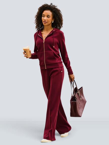 Sosandar Pintuck Wide Leg Trousers, Burgundy, Burgundy