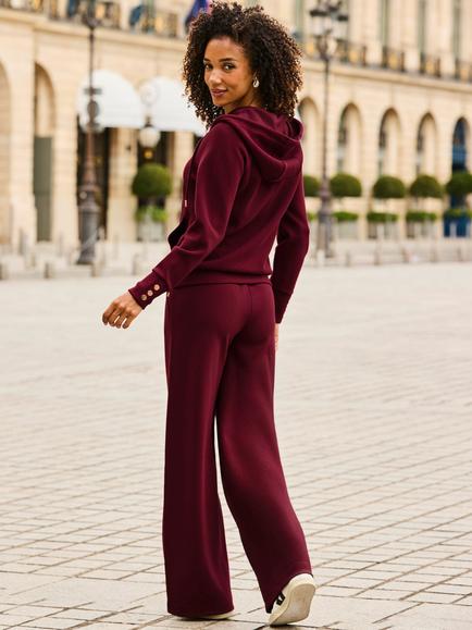 Sosandar Pintuck Wide Leg Trousers, Burgundy - view 2, Burgundy