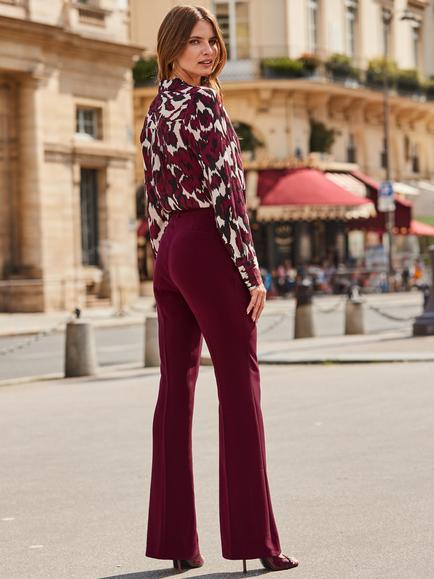 Sosandar Petite Kick Flare High Waisted Trousers, Burgundy - view 2, Burgundy