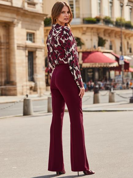 Sosandar Velvet Kick Flare Trousers, Burgundy - view 2, Burgundy