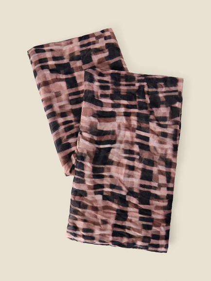 Sosandar Abstract Check Print Scarf, Brown - view 2, Brown