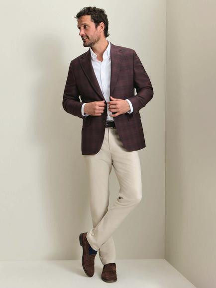 Charles Tyrwhitt Slim Fit Check Wool Blend Blazer, Burgundy Red - view 2, Burgundy Red