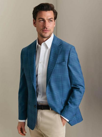 Charles Tyrwhitt Slim Fit Check Wool Blend Blazer, Mid Blue, Mid Blue