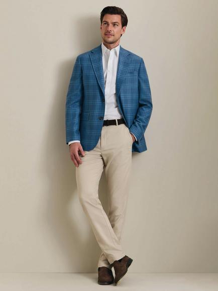 Charles Tyrwhitt Slim Fit Check Wool Blend Blazer, Mid Blue - view 2, Mid Blue