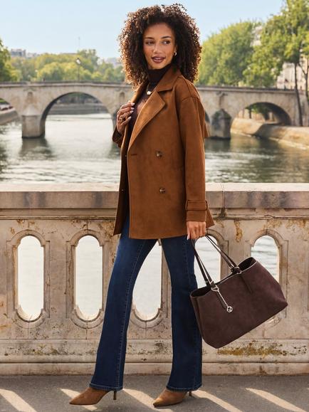 Sosandar Faux Suede Tote Bag, Chocolate Brown - view 2, Chocolate Brown