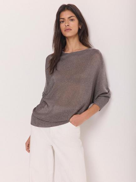Mint Velvet Metallic Knit Top, Silver, Silver