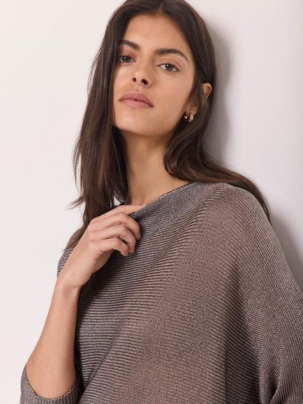 Mint Velvet Metallic Knit Top, Silver - view 2, Silver