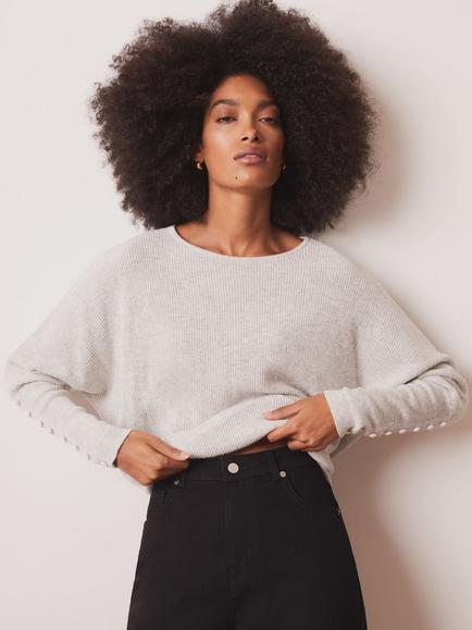 Mint Velvet Lace Detail Batwing Jumper, Grey, Grey