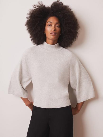 Mint Velvet Cashmere Blend High Neck Jumper, Pale Grey, Pale Grey