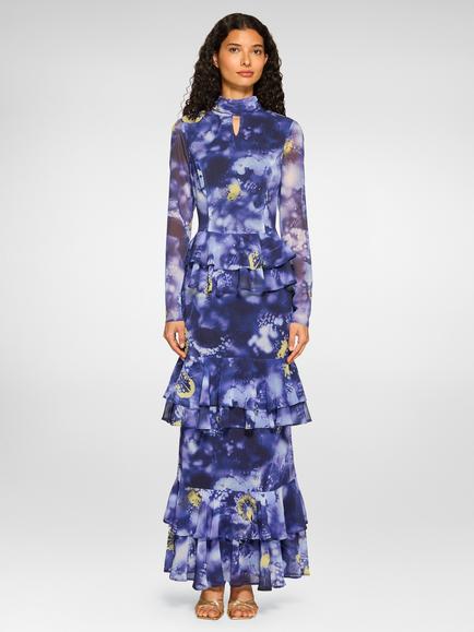 DASKA Eride Abstract Ruffle Tiered Maxi Dress, Multi, Multi