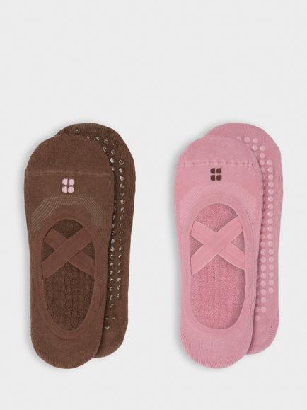 Sweaty Betty Cotton Blend Ballet Gripper Socks, Pack of 2, Pink Chestnut, Pink Chestnut