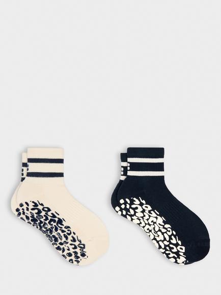Sweaty Betty Cotton Rich Gripper Socks, Pack of 2, Navy/Beige, Navy/Beige