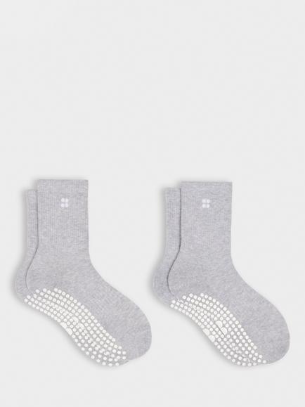 Sweaty Betty Cotton Blend Gripper Crew Socks, Pack of 2, Light Grey Marl, Light Grey Marl