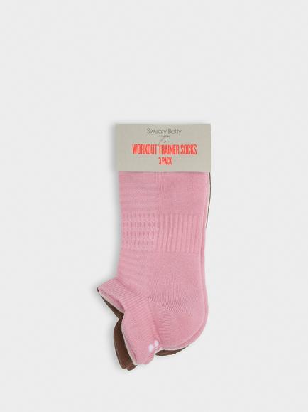 Sweaty Betty Cotton Blend Workout Trainer Socks, Pack of 3 - view 2, Pink/Chestnut