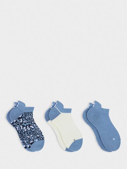 Sweaty Betty Cotton Rich Trainer Socks, Pack of 3, Grey Blue/White, Grey Blue/White