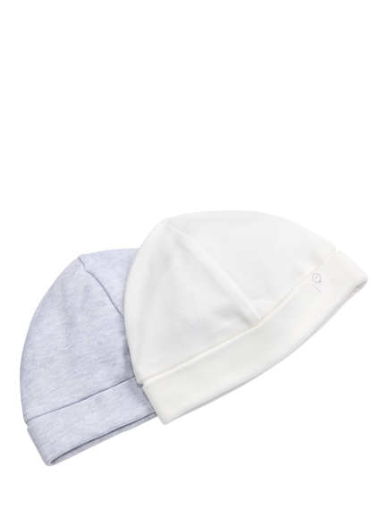 MORI Baby Bamboo Blend Beanie Hat, Pack of 2, White/Grey, White/Grey