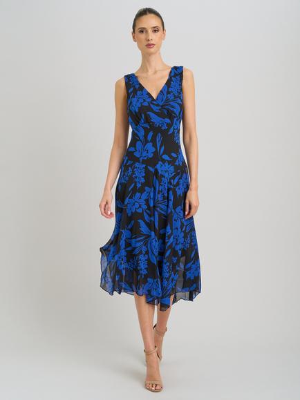 Gina Bacconi Jayne Floral Midi Dress, Sapphire, Sapphire
