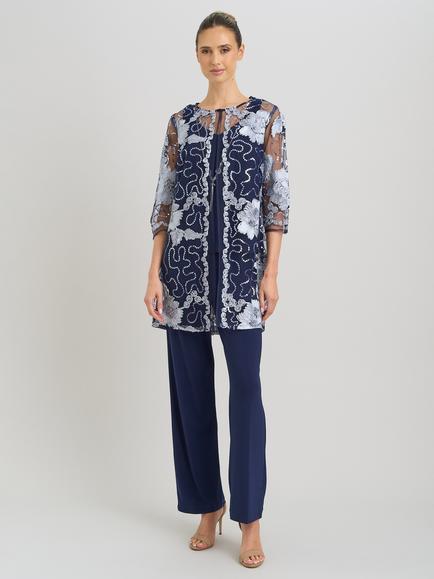 Gina Bacconi Mesh Jacket, Sleeveless Top and Trousers Set, Navy, Navy