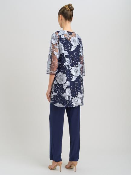 Gina Bacconi Mesh Jacket, Sleeveless Top and Trousers Set, Navy - view 2, Navy