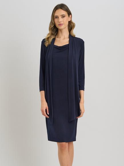 Gina Bacconi Attached Jacket Cowl Neck Dress, Navy, Navy