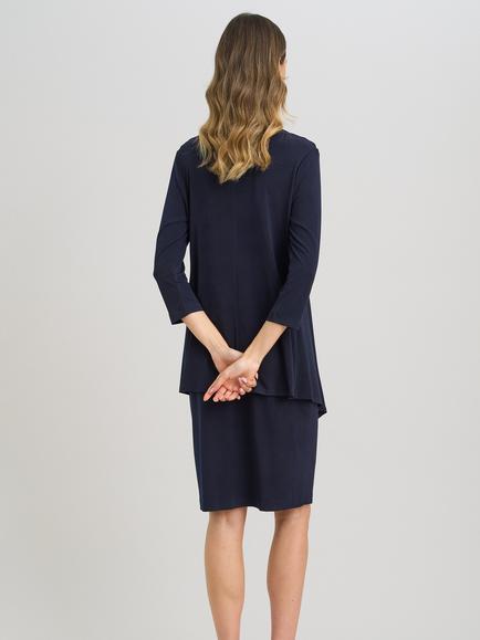 Gina Bacconi Attached Jacket Cowl Neck Dress, Navy - view 2, Navy